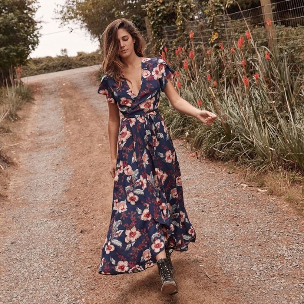 Christy Dawn The Autumn Dress-Navy White Flowers-XS